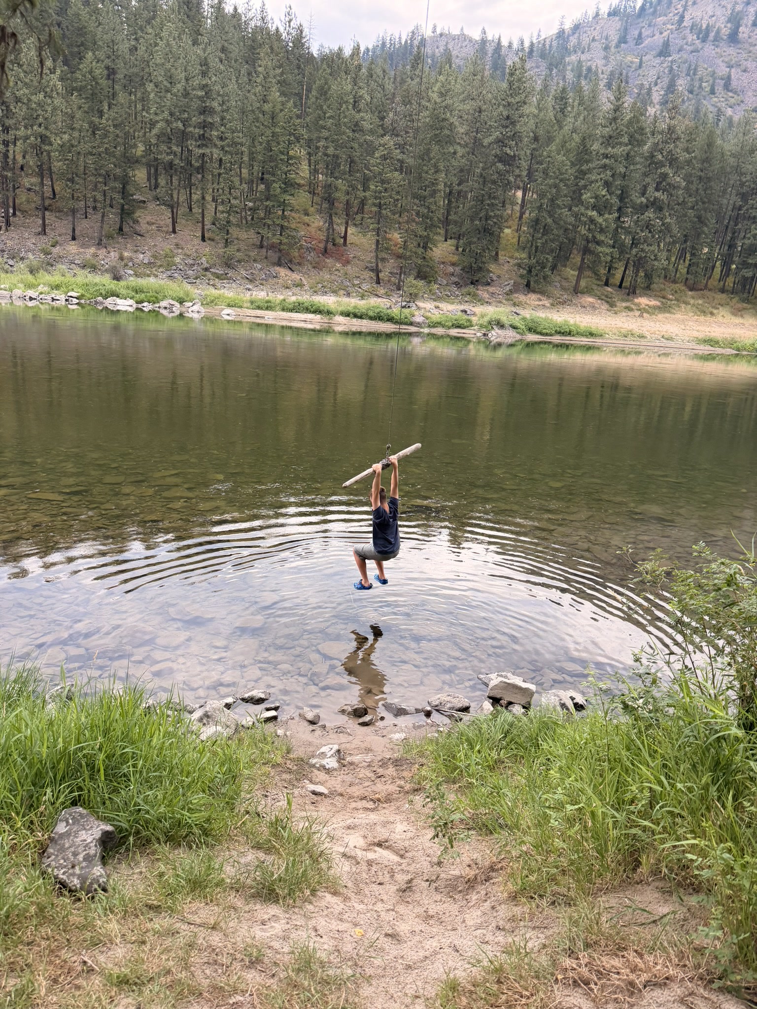 Birch swinging out over the water during the Montana roadside stop