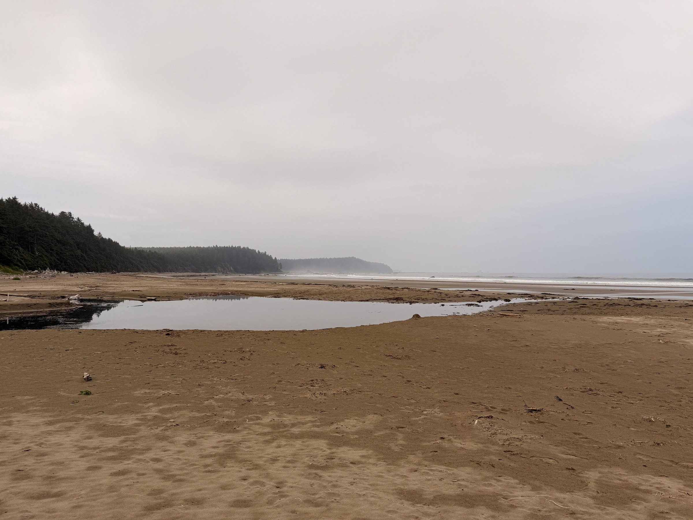 The wide empty beach on an overcast Sunday morning