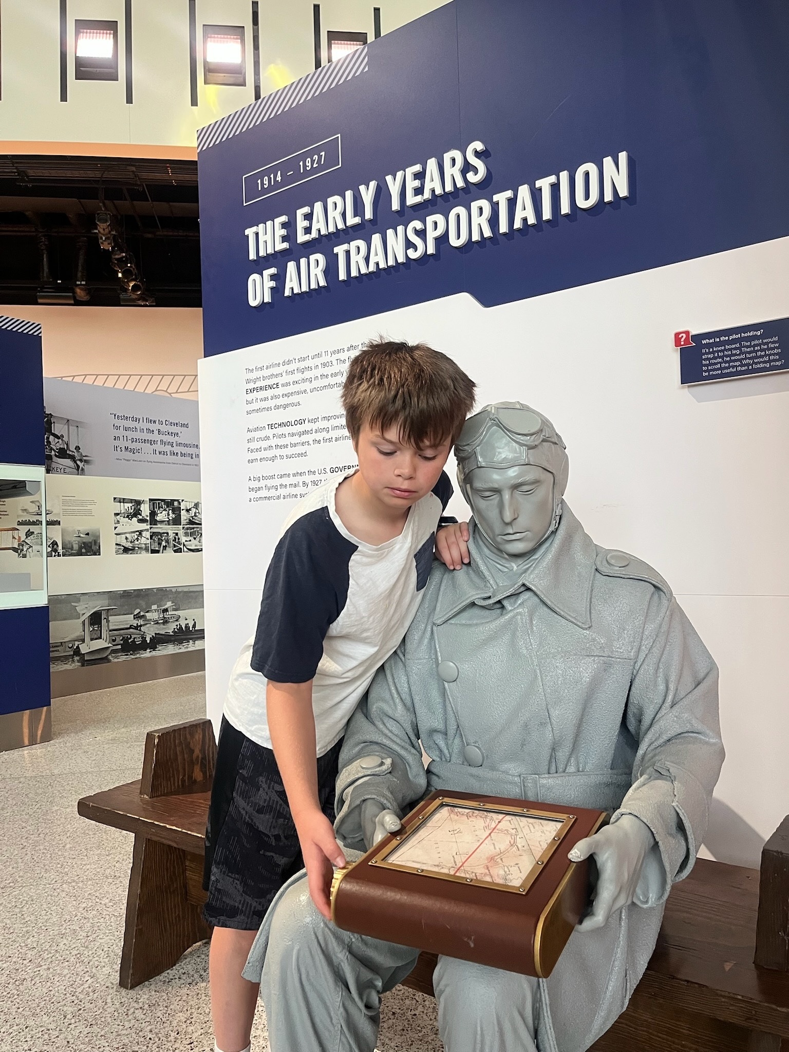 Birch beside a figure in the Wright brothers exhibit at the National Air and Space Museum